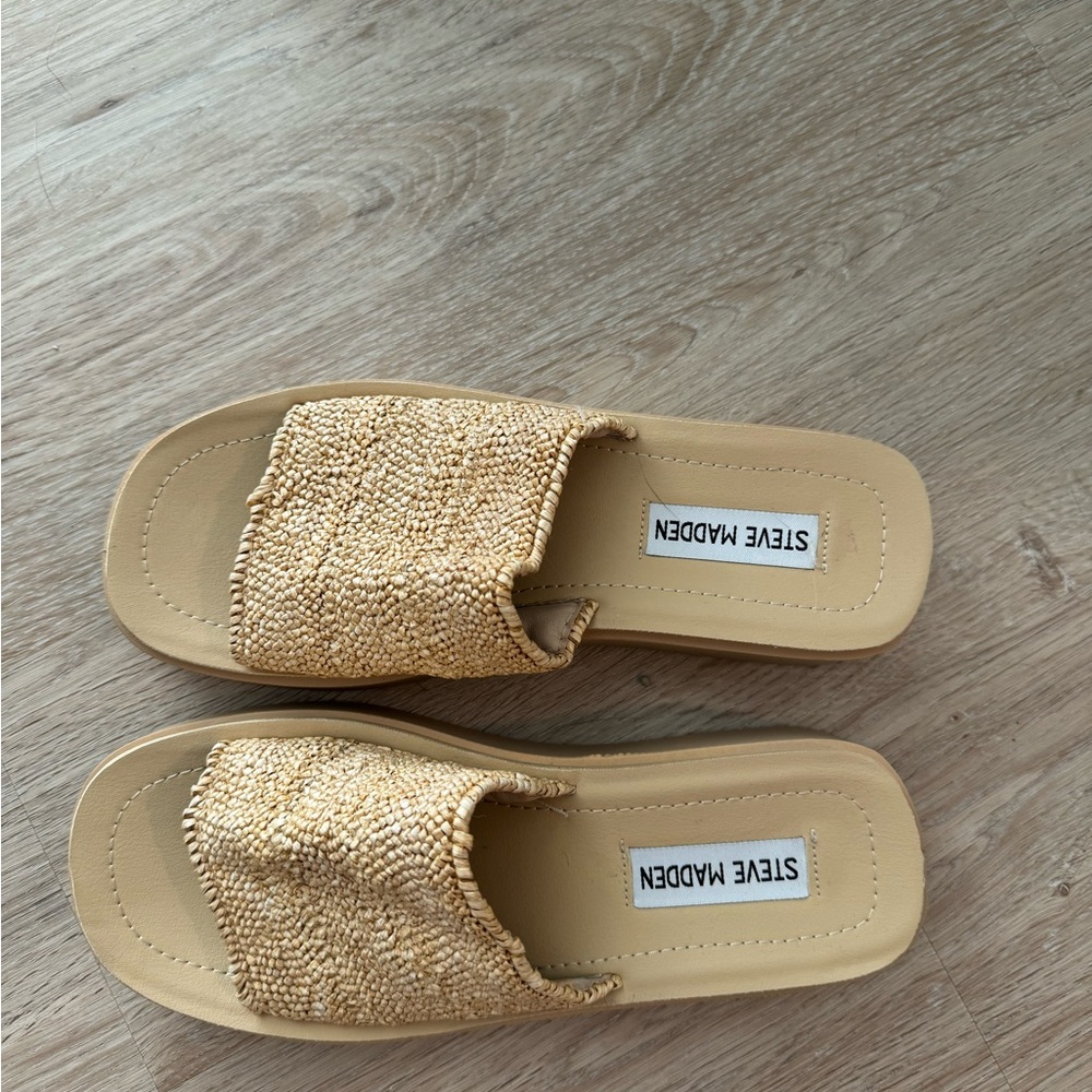 Steve Madden Tan Woven Slide Sandals